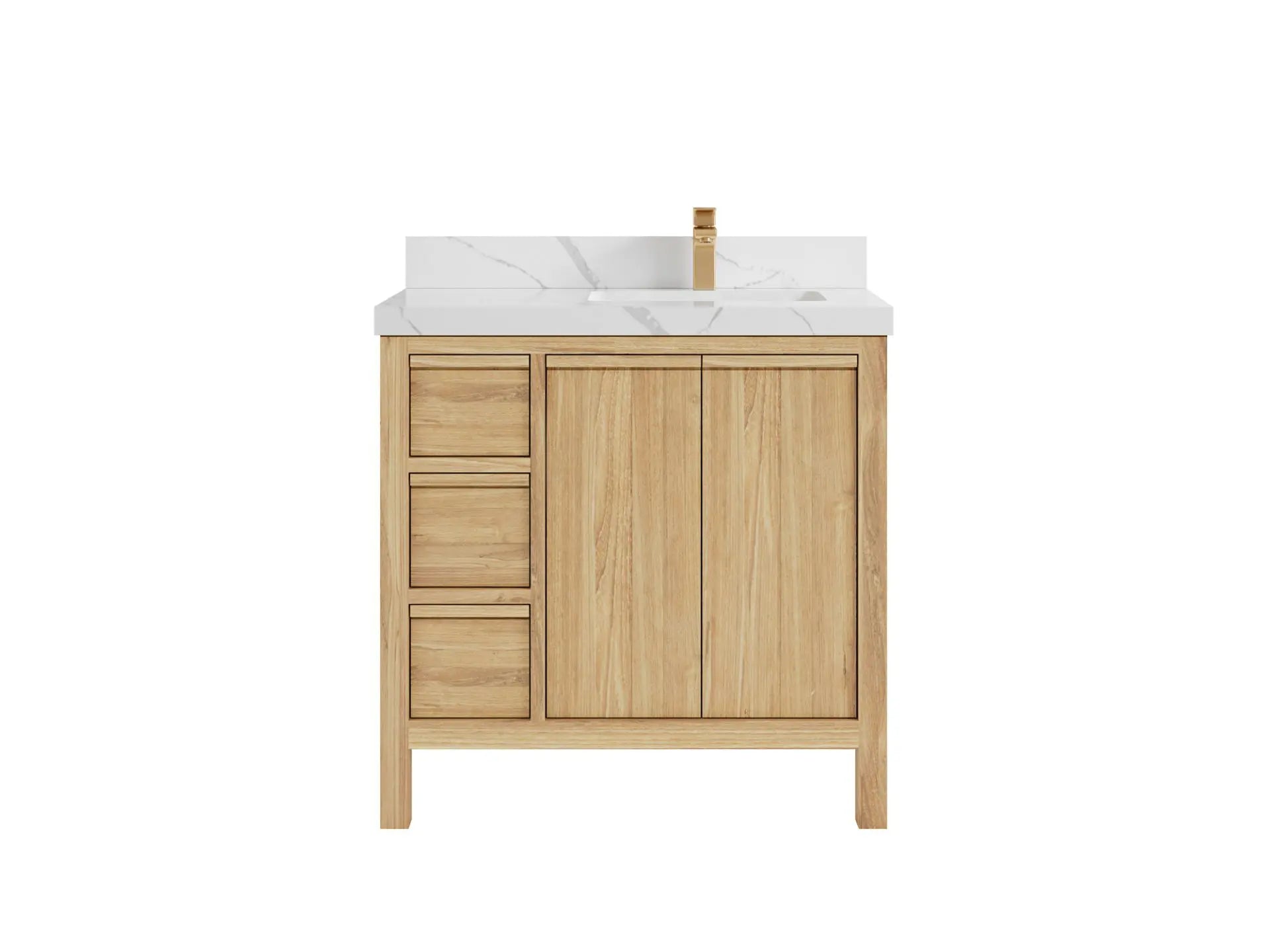 Elizabeth Teak 36 Right Offset in. W x 22 in. D Single Sink Bathroom Vanity in Light Natural with 2 in Calacatta Laza Quartz Countertop