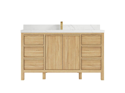 Elizabeth Teak 60 in. W x 22 in. D Single Sink Bathroom Vanity in Light Natural with Countertop - Clear View