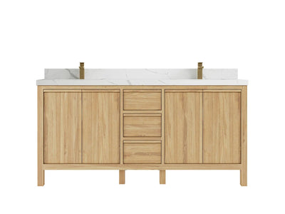 Elizabeth Teak 72 in. W x 22 in. D Double Sink Bathroom Vanity in Light Natural with 2 in Calacatta Laza Quartz Countertop
