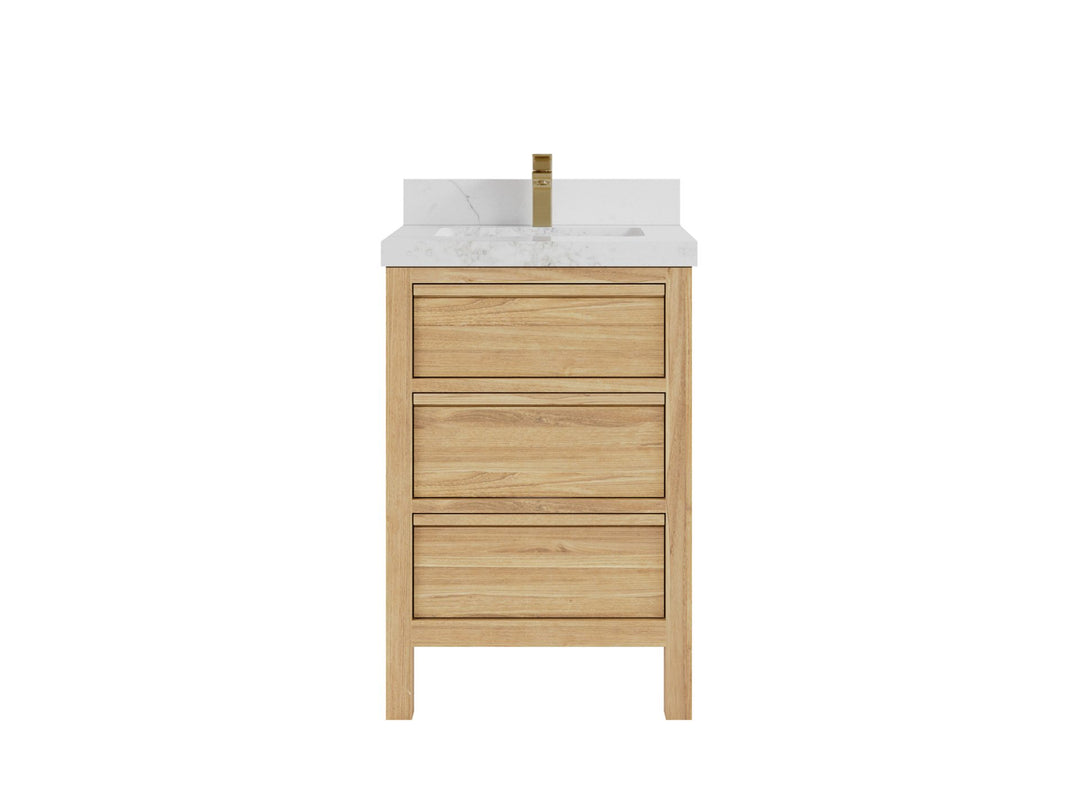 Elizabeth Teak 24 in. W x 22 in. D Single Sink Bathroom Vanity in Light Natural with 2 in Calacatta Poanazzo Quartz Countertop