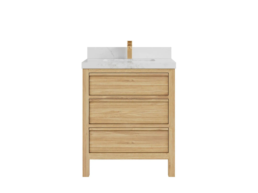 Elizabeth Teak 30 in. W x 22 in. D Single Sink Bathroom Vanity in Light Natural with 2 in Calacatta Nuvo Quartz Countertop