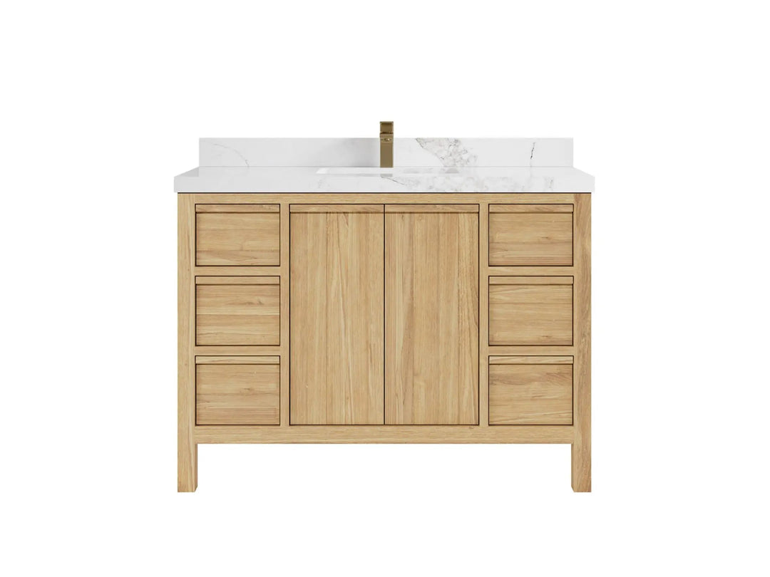 Elizabeth Teak 48 in. W x 22 in. D Single Sink Bathroom Vanity in Light Natural with 2 in Calacatta Nuvo Quartz Countertop