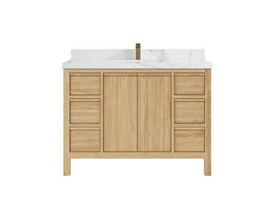 Elizabeth Teak 48 in. W x 22 in. D Single Sink Bathroom Vanity in Light Natural with 2 in Calacatta Nuvo Quartz Countertop