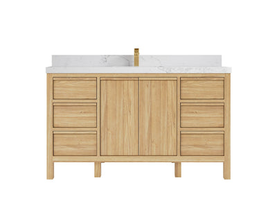 Elizabeth Teak 60 in. W x 22 in. D Single Sink Bathroom Vanity in Light Natural with 2 in Calacatta Nuvo Quartz Countertop