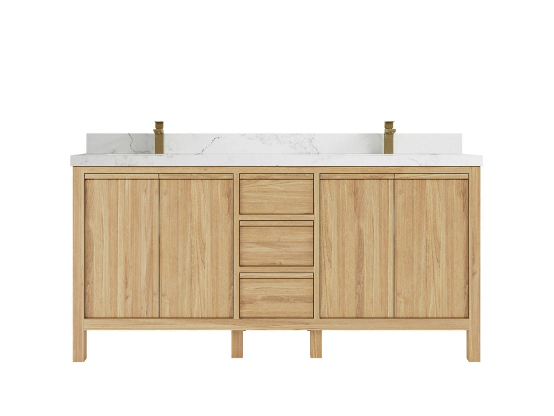 Elizabeth Teak 72 in. W x 22 in. D Double Sink Bathroom Vanity in Light Natural with 2 in Calacatta Nuvo Quartz Countertop