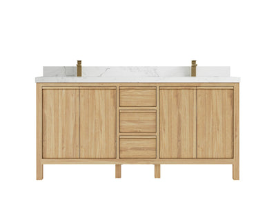 Elizabeth Teak 72 in. W x 22 in. D Double Sink Bathroom Vanity in Light Natural with 2 in Calacatta Nuvo Quartz Countertop