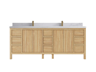 Elizabeth Teak 84 in. W x 22 in. D Double Sink Bathroom Vanity in Light Natural with 2 in Calacatta Nuvo Quartz Countertop