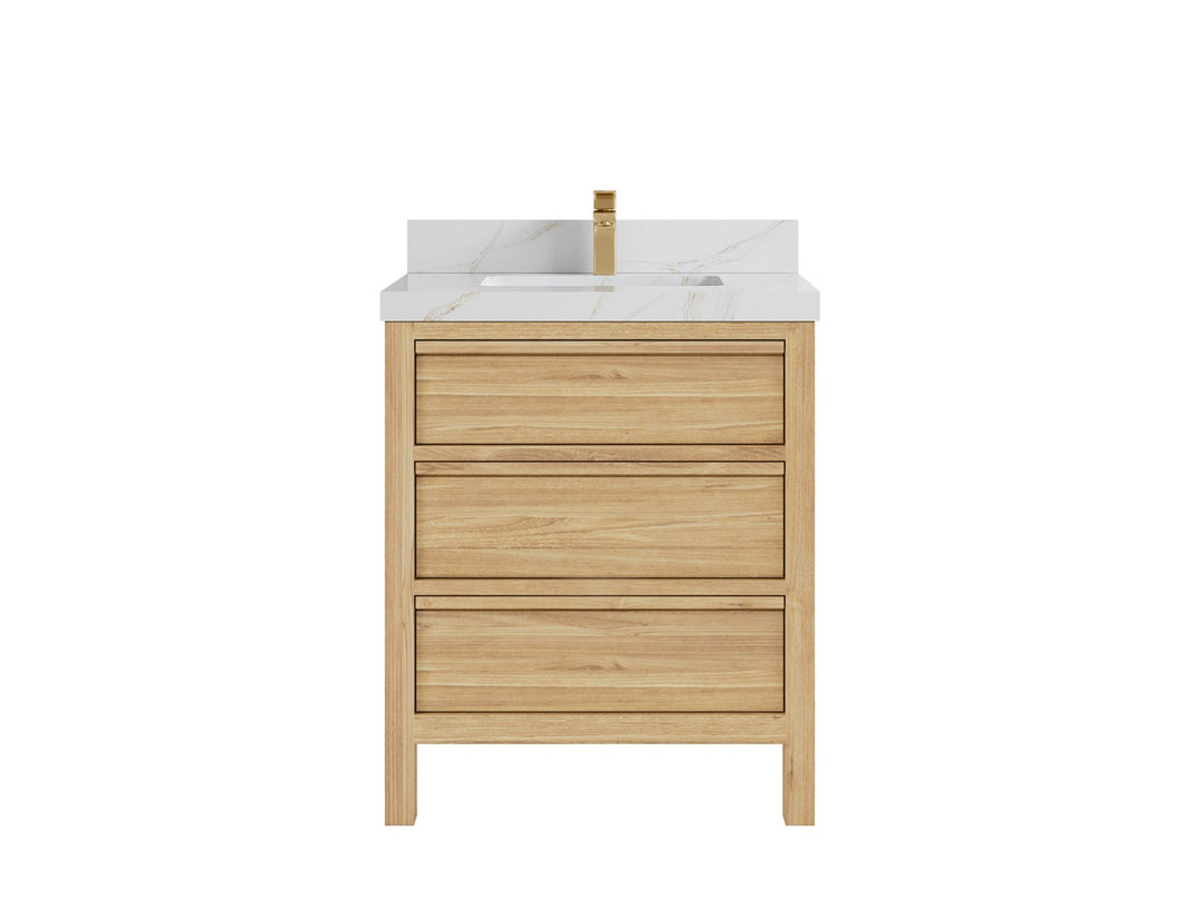 Elizabeth Teak 30 in. W x 22 in. D Single Sink Bathroom Vanity in Light Natural with 2 in Calacatta Sienna Quartz Countertop