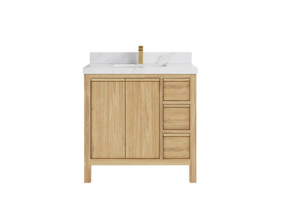 Elizabeth Teak 36 Left Offset in. W x 22 in. D Center Sink Bathroom Vanity in Light Natural with Countertop - Clear View