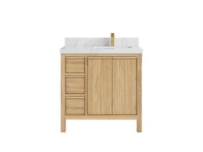 Elizabeth Teak 36 Right Offset in. W x 22 in. D Single Sink Bathroom Vanity in Light Natural with 2 in Calacatta Sienna Quartz Countertop