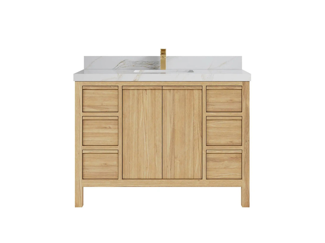 Elizabeth Teak 48 in. W x 22 in. D Single Sink Bathroom Vanity in Light Natural with 2 in Calacatta Sienna Quartz Countertop