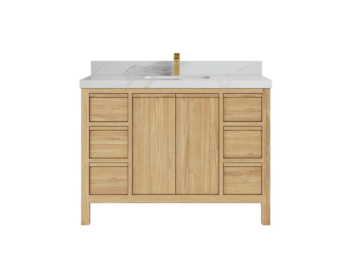 Elizabeth Teak 48 in. W x 22 in. D Single Sink Bathroom Vanity in Light Natural with 2 in Calacatta Sienna Quartz Countertop