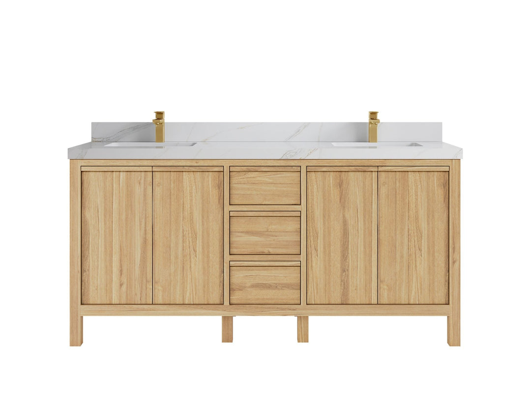 Elizabeth Teak 72 in. W x 22 in. D Double Sink Bathroom Vanity in Light Natural with 2 in Calacatta Sienna Quartz Countertop