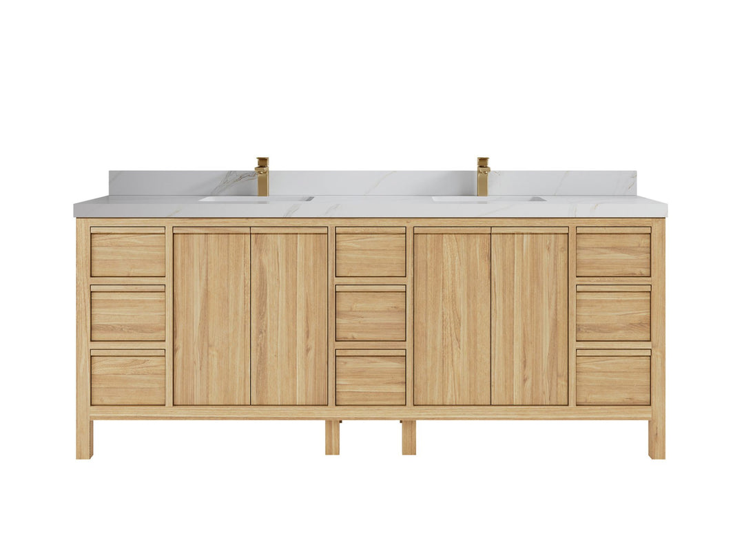 Elizabeth Teak 84 in. W x 22 in. D Double Sink Bathroom Vanity in Light Natural with 2 in Calacatta Sienna Quartz Countertop