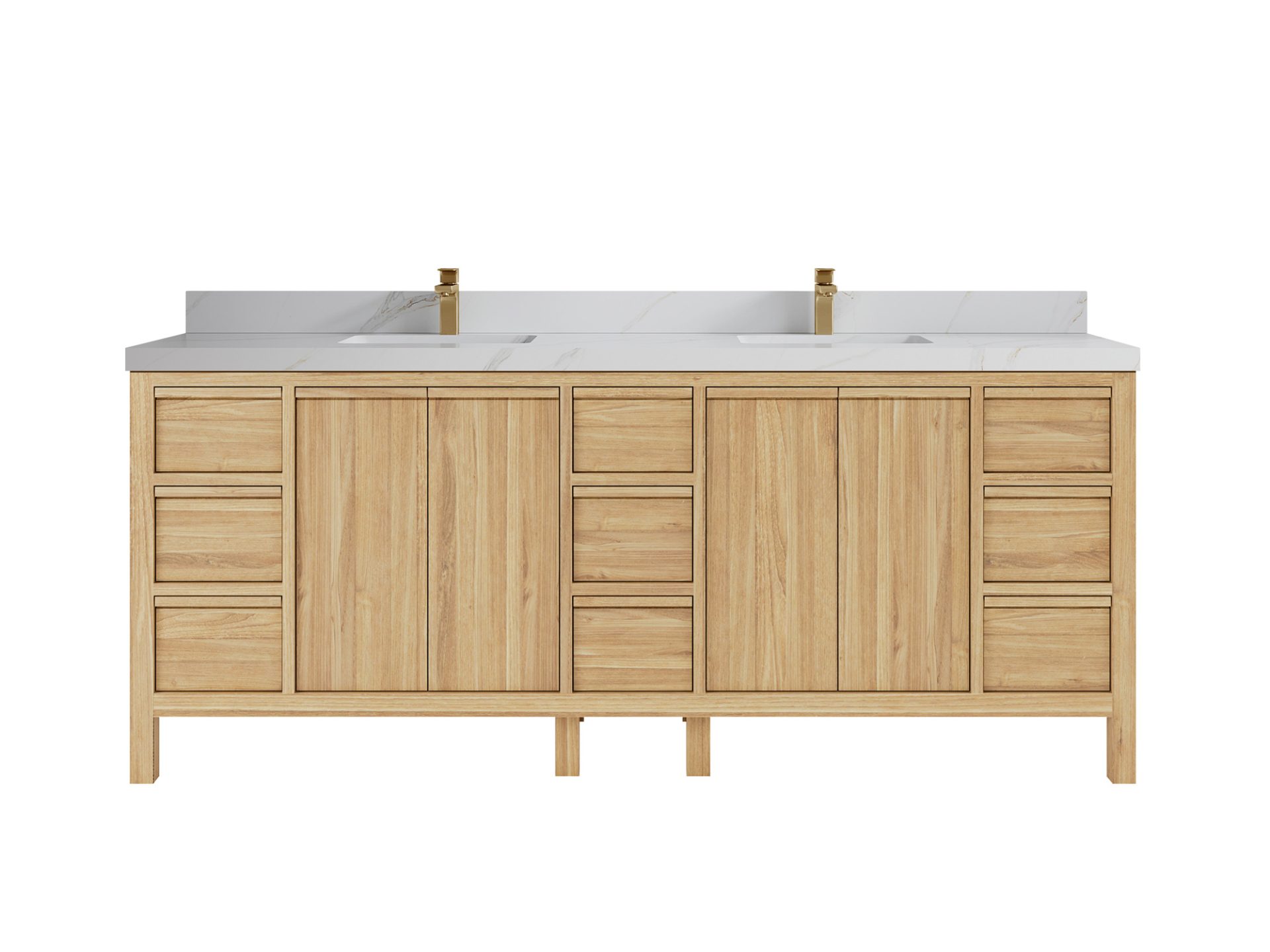 Elizabeth Teak 84 in. W x 22 in. D Double Sink Bathroom Vanity in Light Natural with 2 in Calacatta Sienna Quartz Countertop