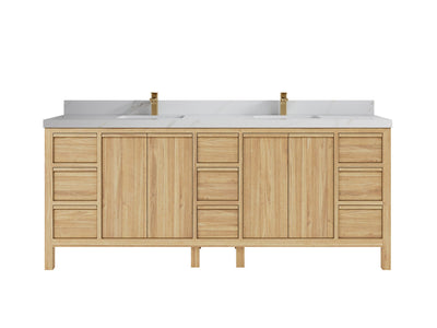 Elizabeth Teak 84 in. W x 22 in. D Double Sink Bathroom Vanity in Light Natural with 2 in Calacatta Sienna Quartz Countertop