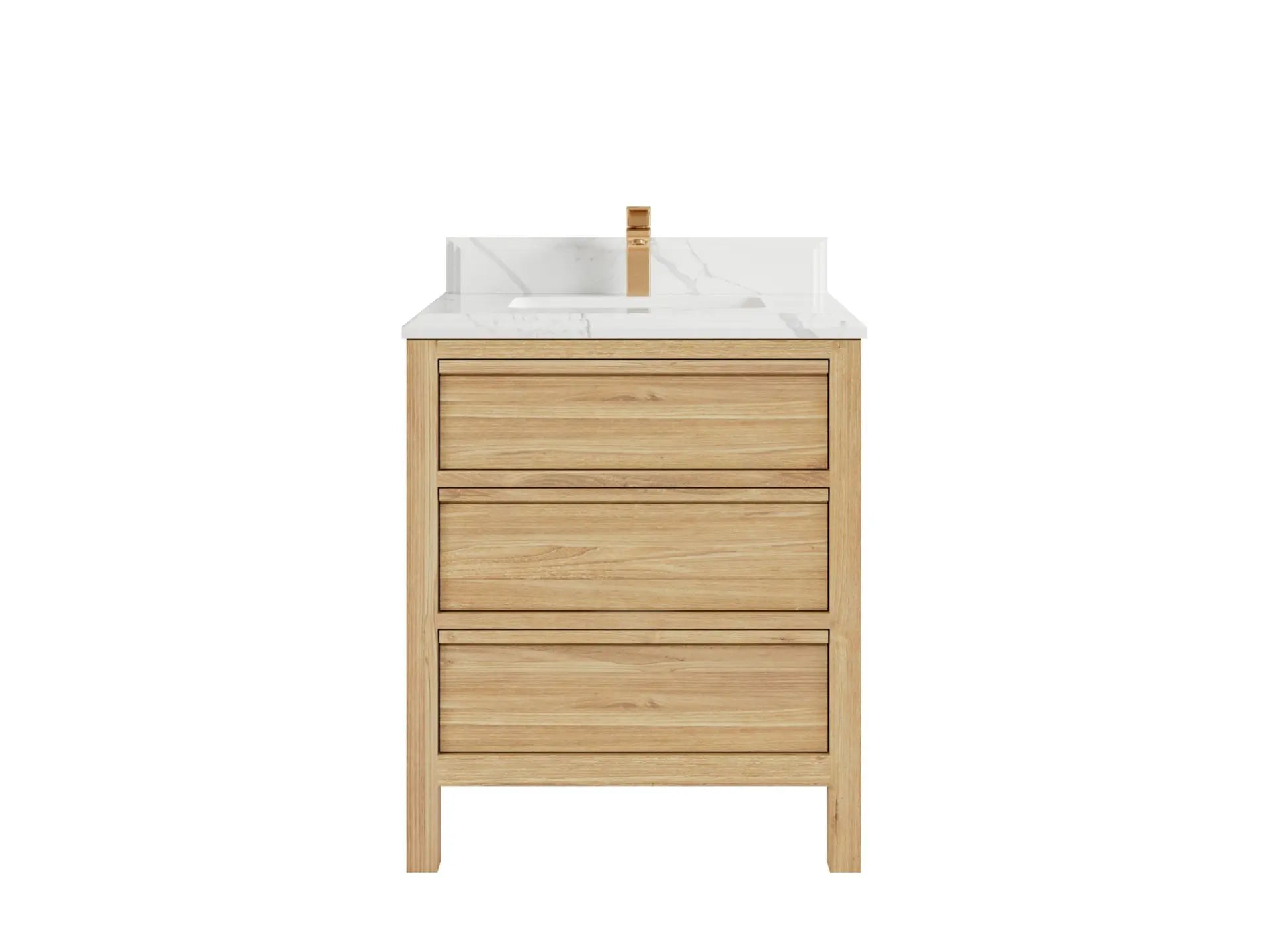 Elizabeth Teak 30 in. W x 22 in. D Single Sink Bathroom Vanity in Light Natural with 1.5 in Double Cove Edge Calacatta Laza Quartz Countertop