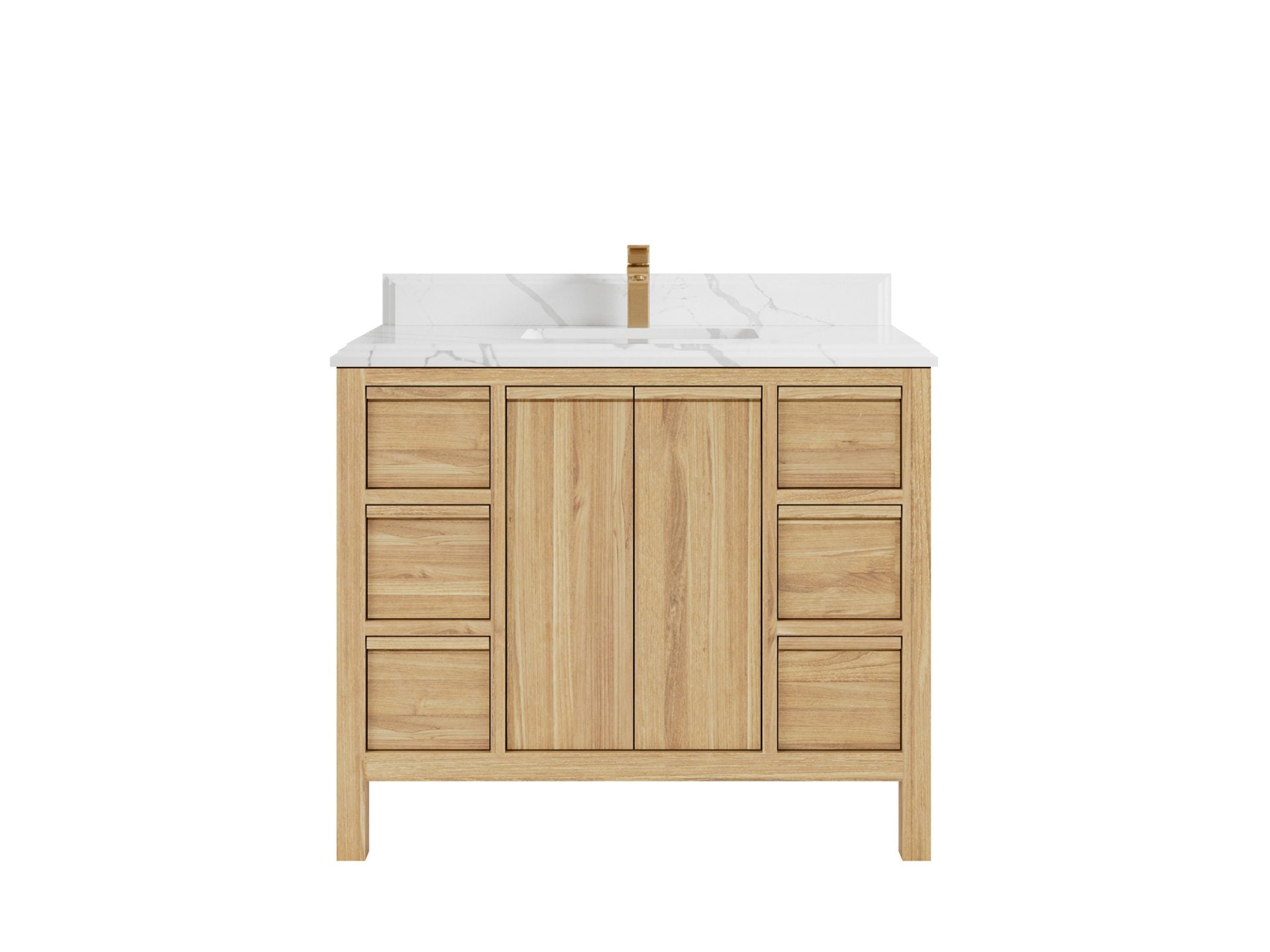 Elizabeth Teak 42 in. W x 22 in. D Single Sink Bathroom Vanity in Light Natural with 1.5 in Double Cove Edge Calacatta Laza Quartz Countertop