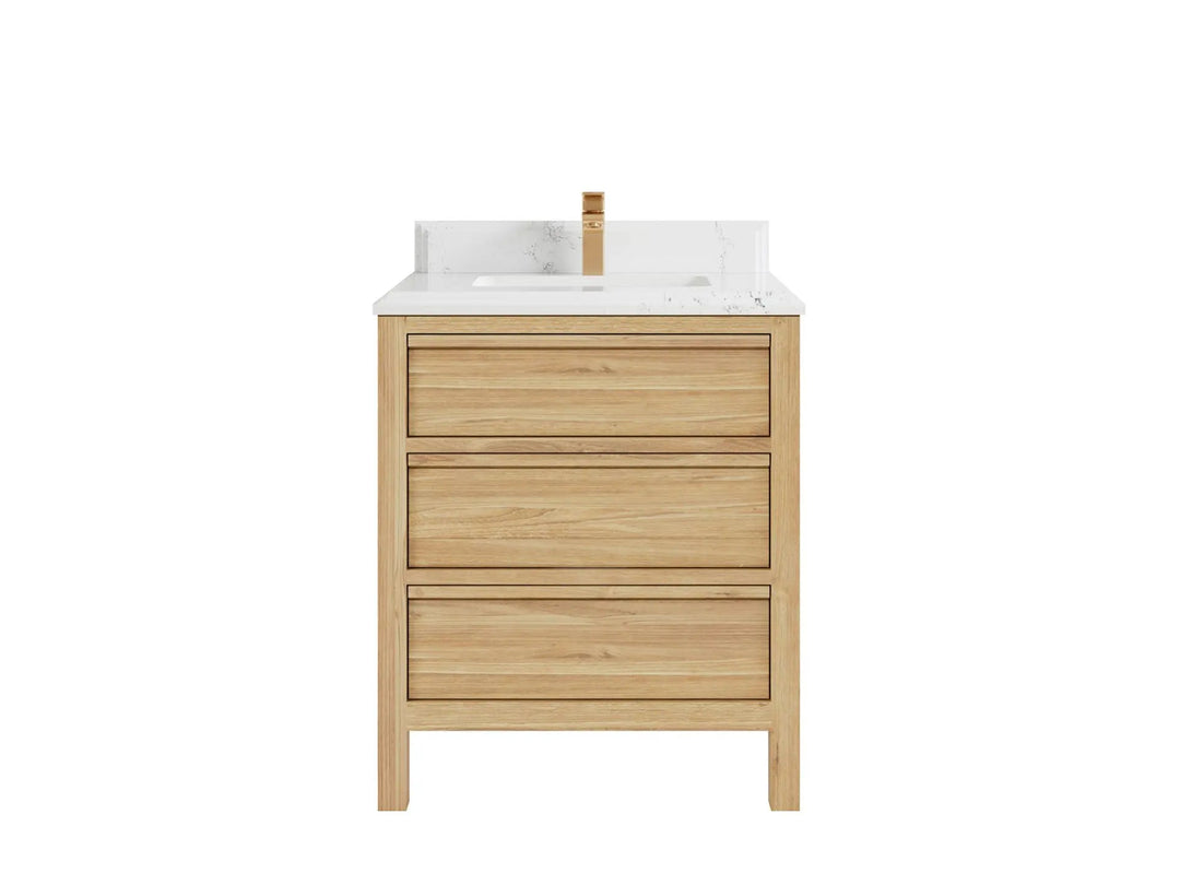 Elizabeth Teak 30 in. W x 22 in. D Single Sink Bathroom Vanity in Light Natural with 1.5 in Double Cove Edge Empira Quartz Countertop 