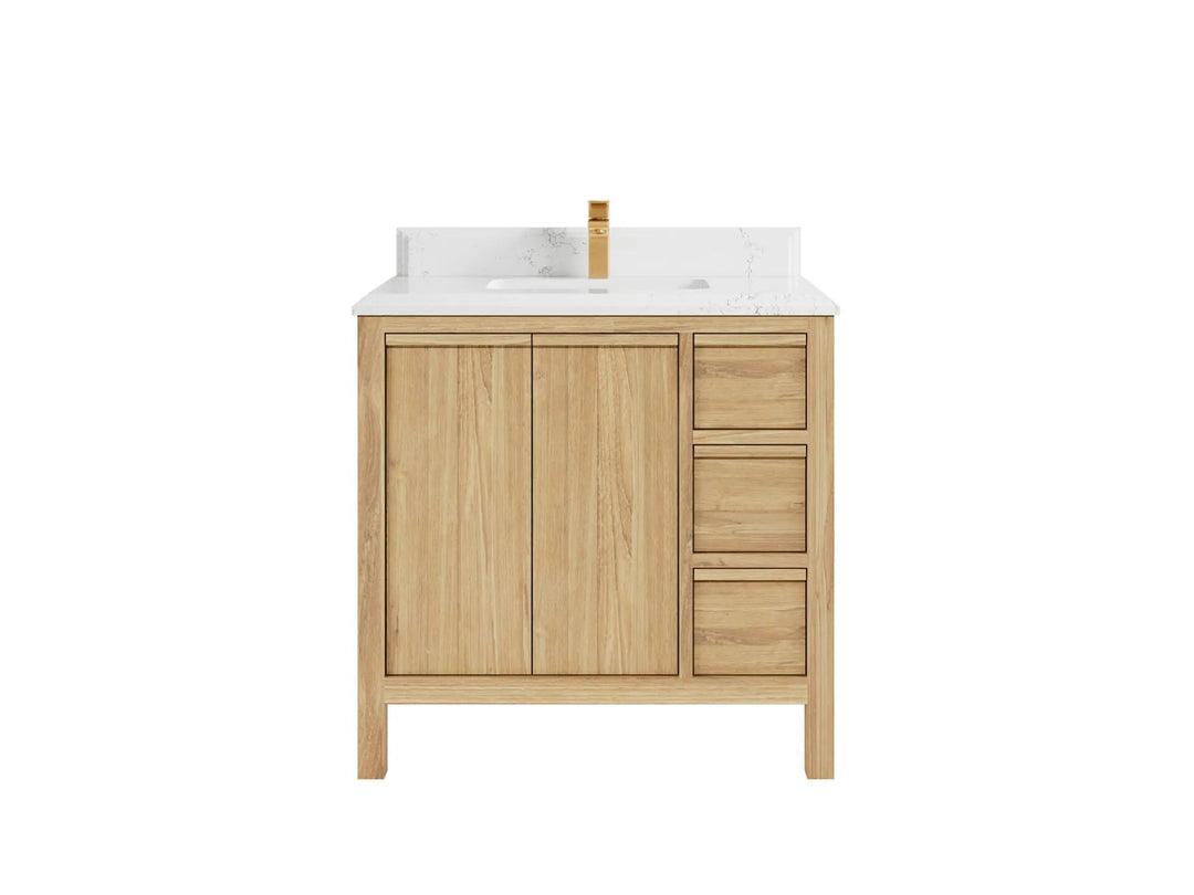 Elizabeth Teak 36 Left Offset in. W x 22 in. D Center Sink Bathroom Vanity in Light Natural with 1.5 in Double Cove Edge Empira Countertop 