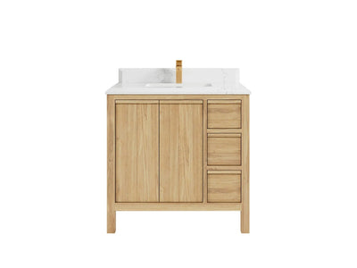 Elizabeth Teak 36 Left Offset in. W x 22 in. D Center Sink Bathroom Vanity in Light Natural with 1.5 in Double Cove Edge Empira Countertop