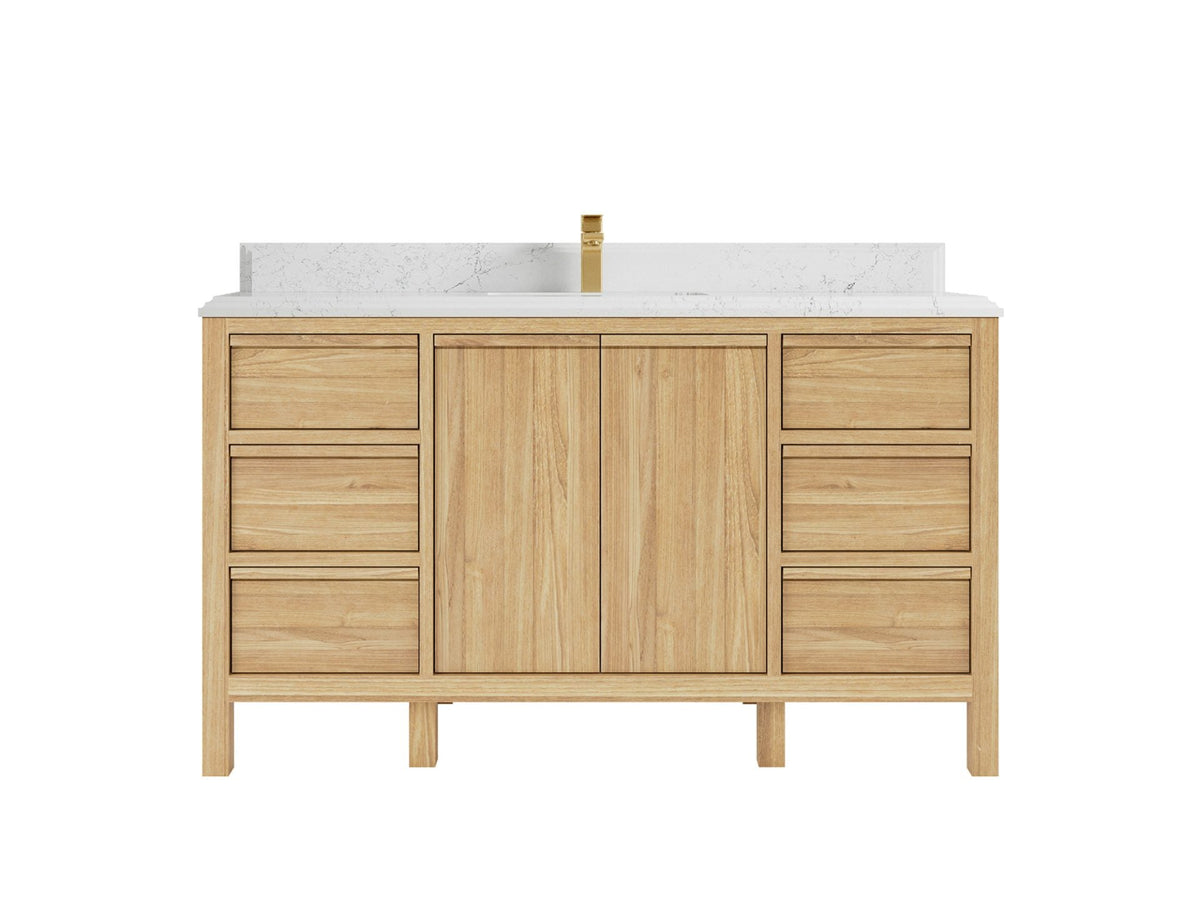 Elizabeth Teak 60 in. W x 22 in. D Single Sink Bathroom Vanity in Light Natural with 1.5 in Double Cove Edge Empira Quartz Countertop
