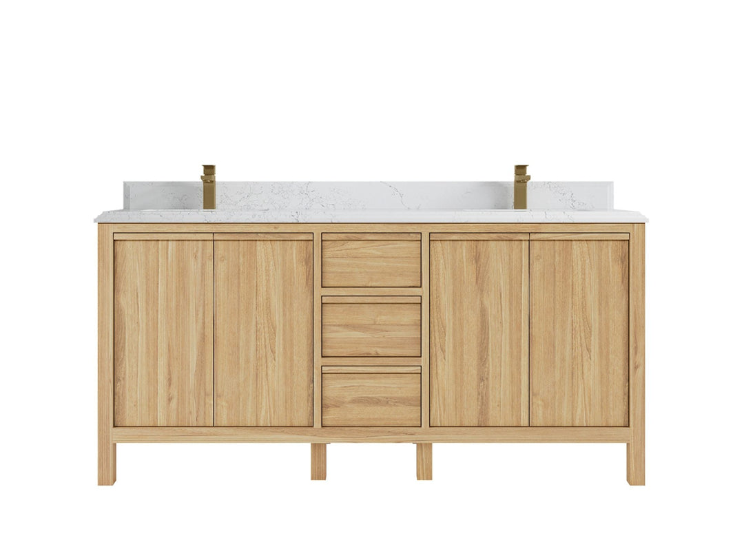 Elizabeth Teak 72 in. W x 22 in. D Double Sink Bathroom Vanity in Light Natural with 1.5 in Double Cove Edge Empira Quartz Countertop 