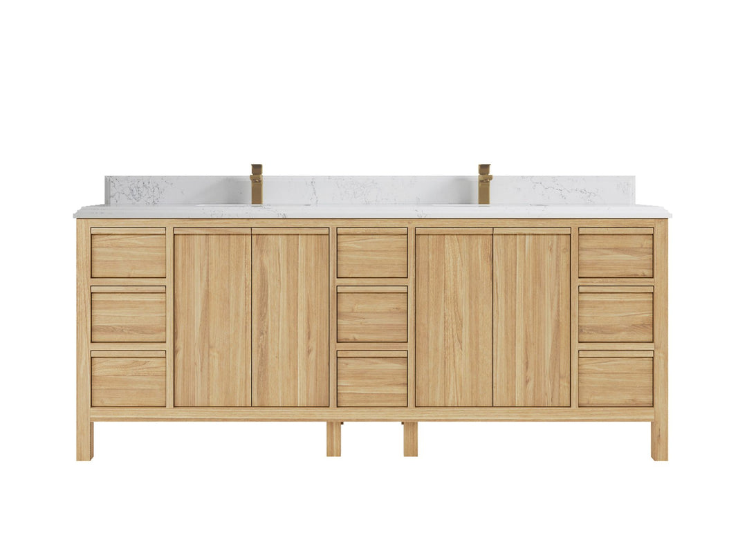 Elizabeth Teak 84 in. W x 22 in. D Double Sink Bathroom Vanity in Light Natural with 1.5 in Double Cove Empira Quartz Countertop