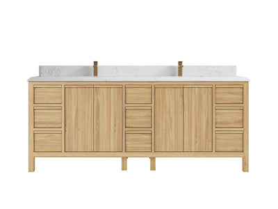 Elizabeth Teak 84 in. W x 22 in. D Double Sink Bathroom Vanity in Light Natural with 1.5 in Double Cove Empira Quartz Countertop