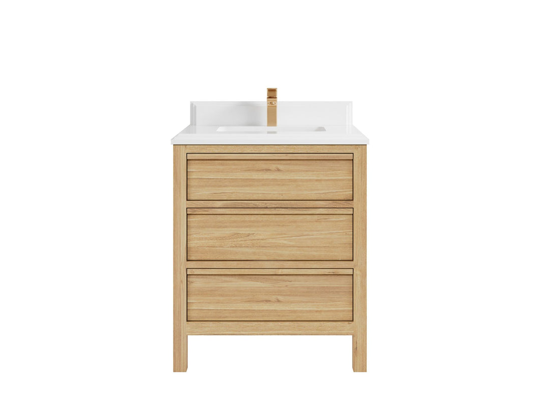 Elizabeth Teak 30 in. W x 22 in. D Single Sink Bathroom Vanity in Light Natural with 1.5 in Double Cove Edge White Quartz Countertop 