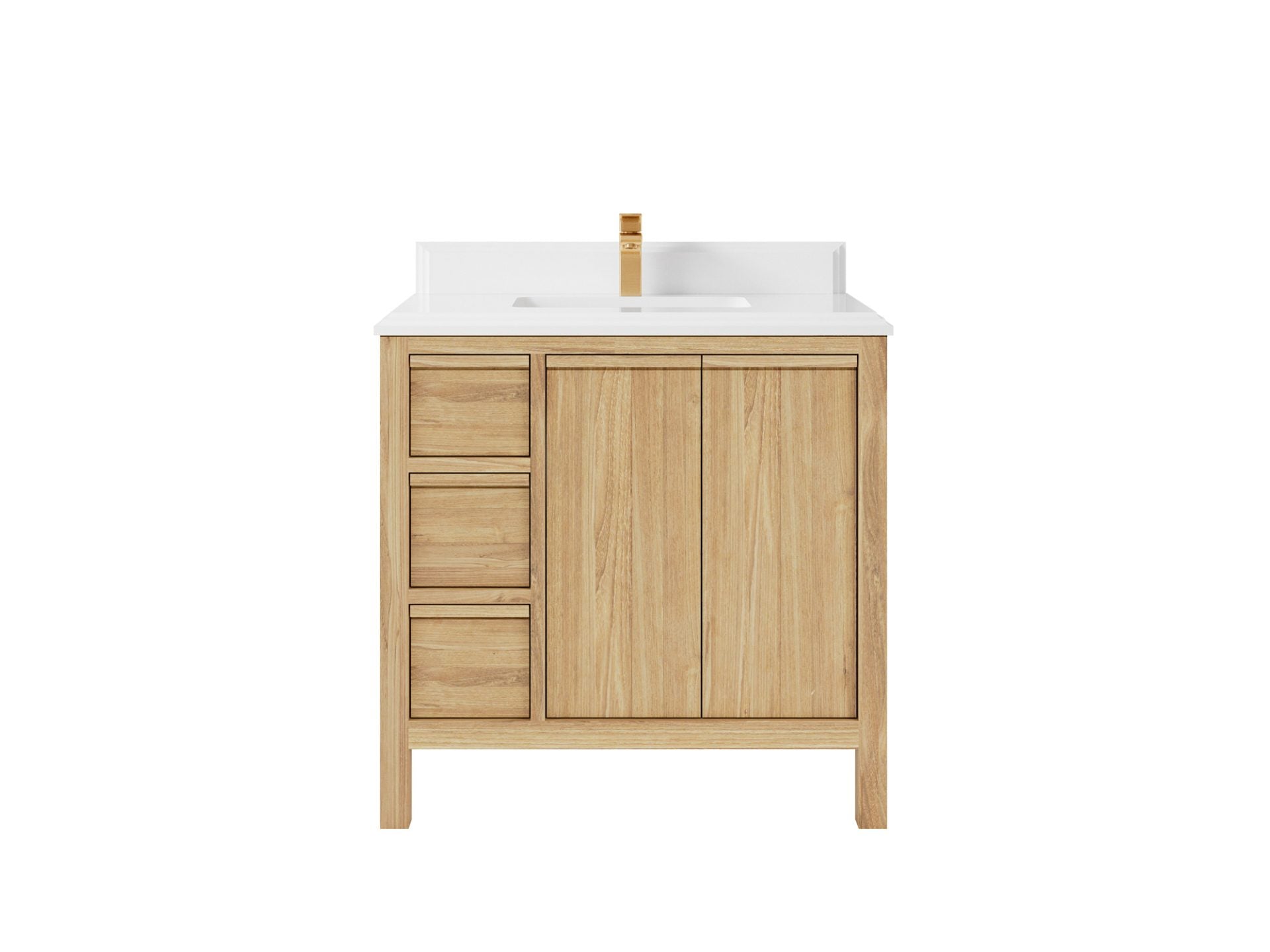 Elizabeth Teak 36 Right Offset in. W x 22 in. D Center Sink Bathroom Vanity in Light Natural with 1.5 in Double Cove Edge White Quartz Countertop