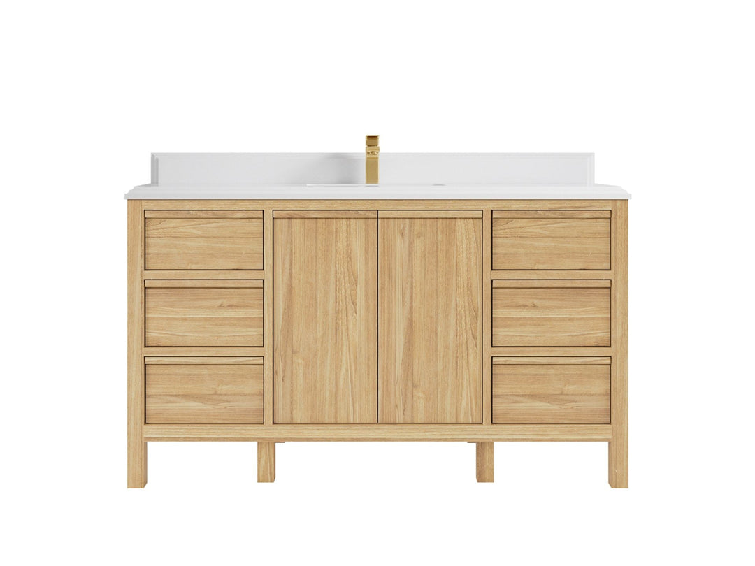 Elizabeth Teak 60 in. W x 22 in. D Single Sink Bathroom Vanity in Light Natural with 1.5 in Double Cove Edge White Quartz Countertop 