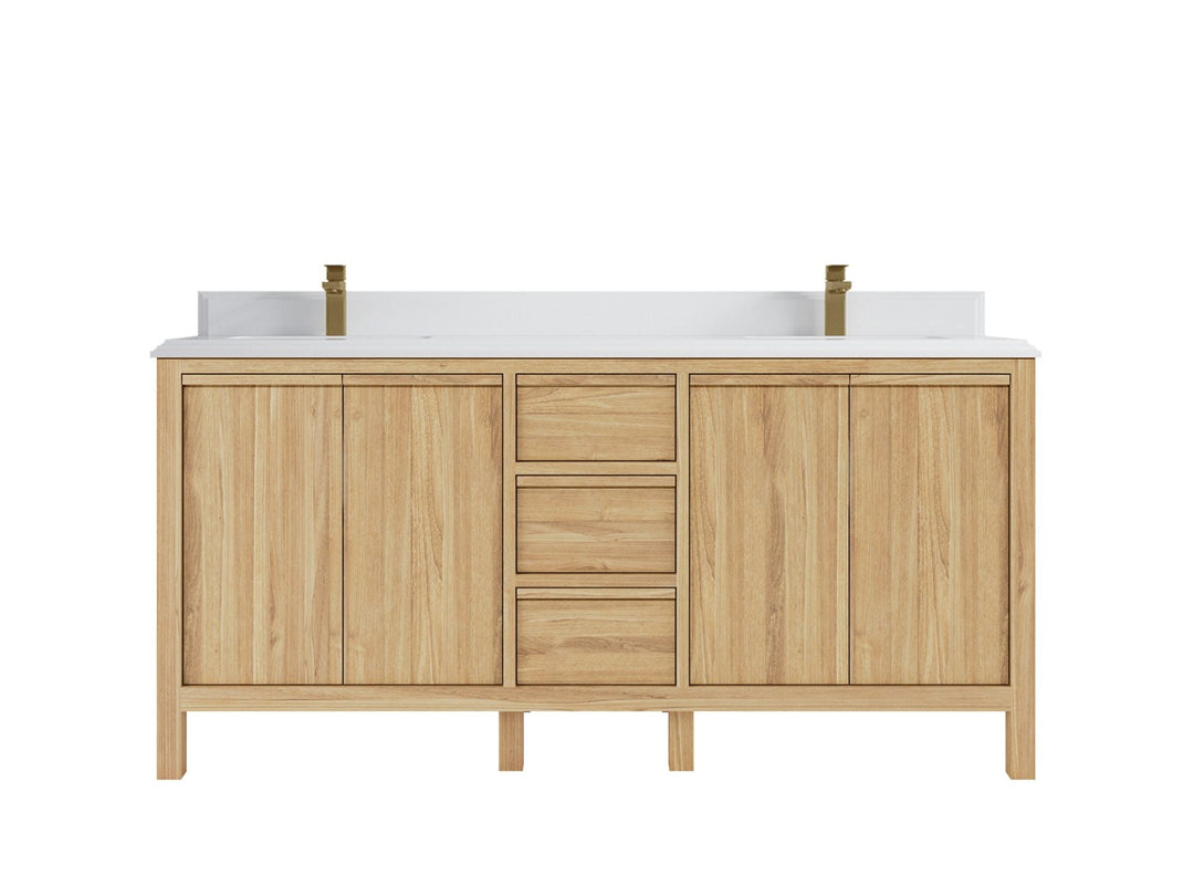 Elizabeth Teak 72 in. W x 22 in. D Double Sink Bathroom Vanity in Light Natural with 1.5 in Double Cove Edge White Quartz Countertop