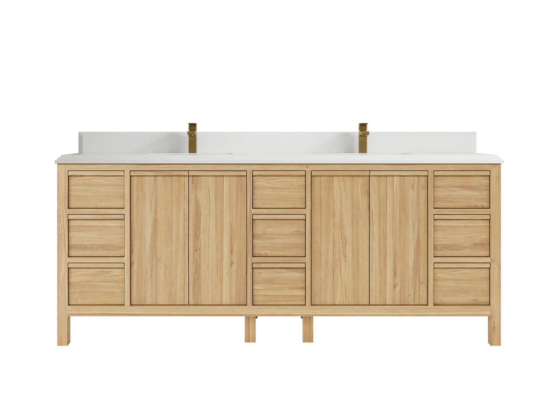 Elizabeth Teak 84 in. W x 22 in. D Double Sink Bathroom Vanity in Light Natural with 1.5 in Double Cove White Quartz Countertop