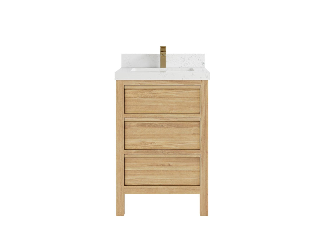 Elizabeth Teak 24 in. W x 22 in. D Single Sink Bathroom Vanity in Light Natural with 2 in Empira Quartz Countertop