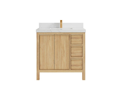 Elizabeth Teak 36 Left Offset in. W x 22 in. D Center Sink Bathroom Vanity in Light Natural with 2 in Empira Quartz Countertop