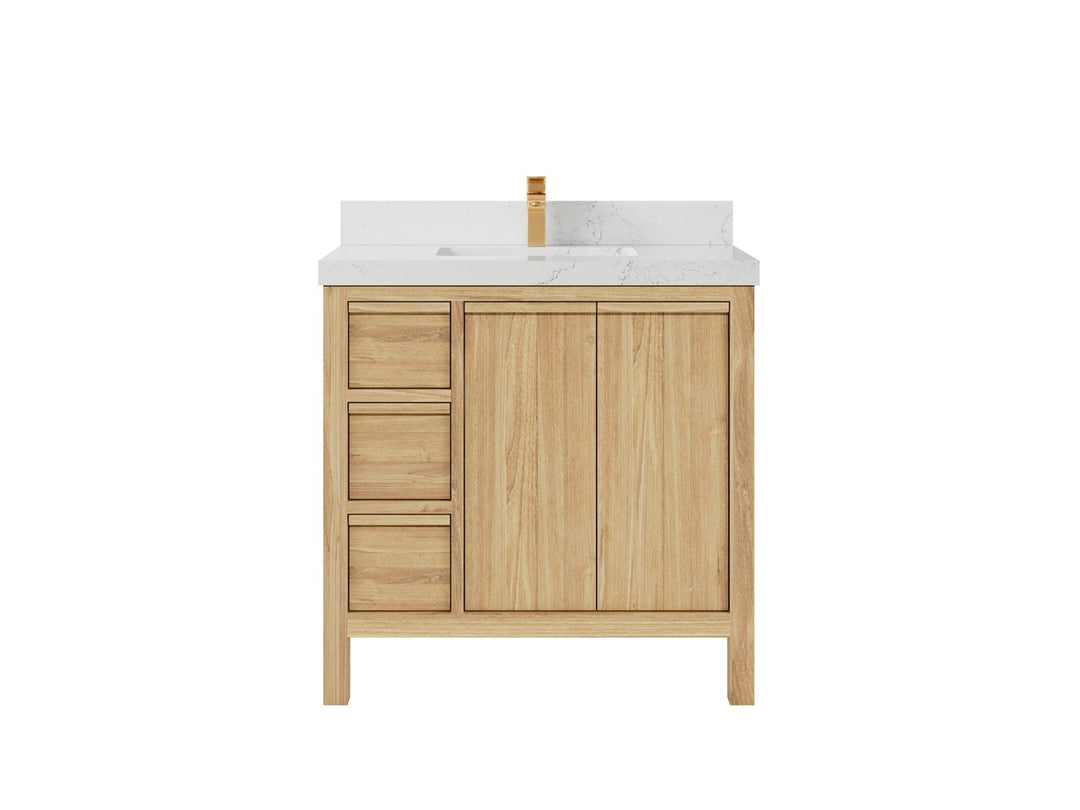 Elizabeth Teak 36 Right Offset in. W x 22 in. D Center Sink Bathroom Vanity in Light Natural with 2 in Empira Quartz Countertop