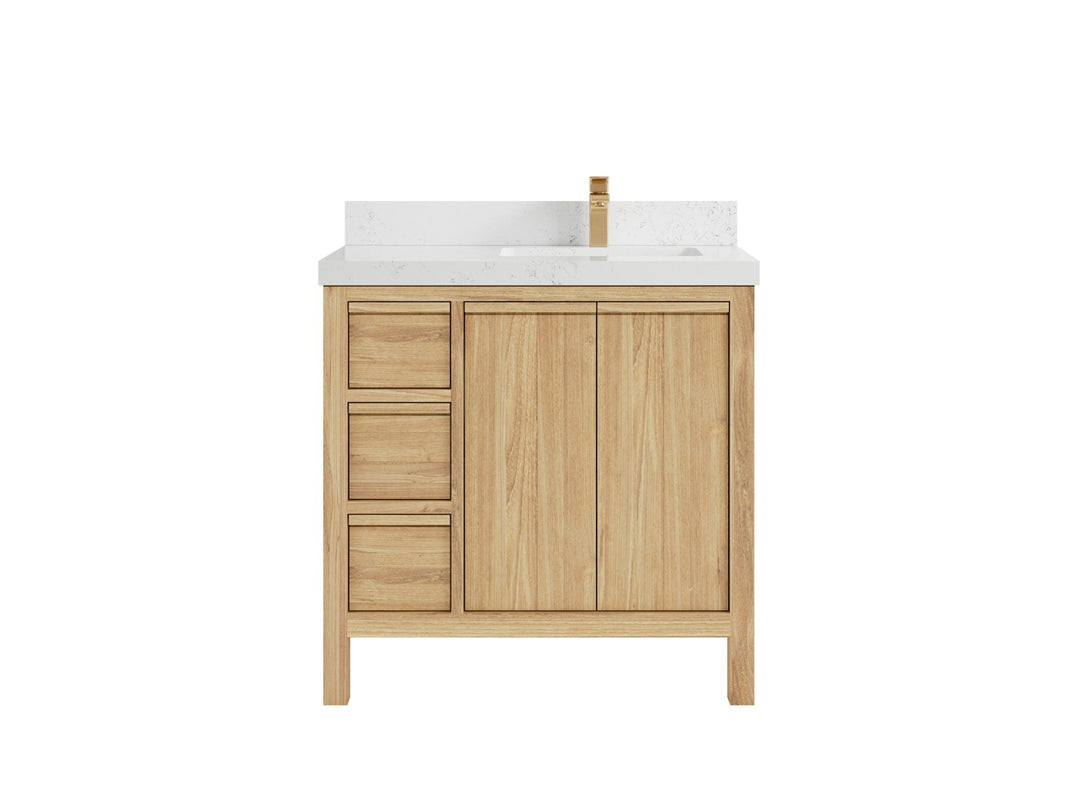 Elizabeth Teak 36 Right Offset in. W x 22 in. D Single Sink Bathroom Vanity in Light Natural with 2 in Empira Quartz Countertop