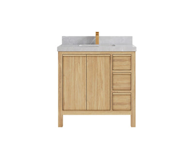 Elizabeth Teak 36 Left Offset in. W x 22 in. D Center Sink Bathroom Vanity in Light Natural with 2 in Pearl Light Gray Quartz Countertop