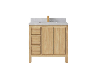 Elizabeth Teak 36 Right Offset in. W x 22 in. D Center Sink Bathroom Vanity in Light Natural with 2 in Pearl Light Gray Quartz Countertop