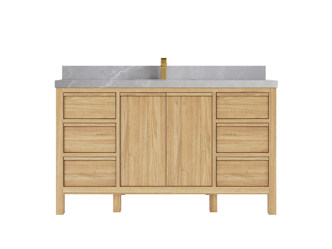 Elizabeth Teak 60 in. W x 22 in. D Single Sink Bathroom Vanity in Light Natural with 2 in Pearl Light Gray Quartz Countertop