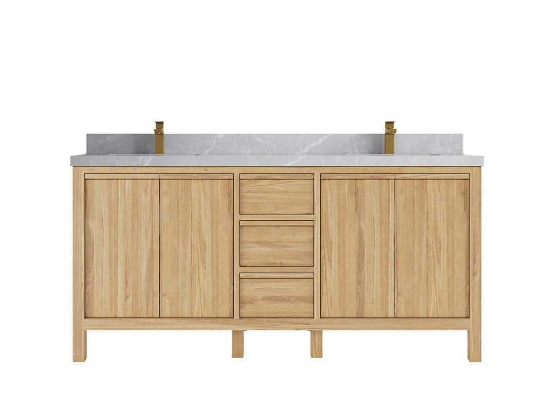 Elizabeth Teak 72 in. W x 22 in. D Double Sink Bathroom Vanity in Light Natural with 2 in Pearl Light Gray Quartz Countertop