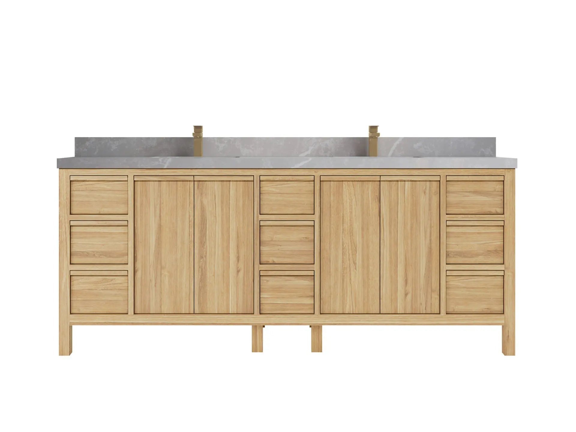 Elizabeth Teak 84 in. W x 22 in. D Double Sink Bathroom Vanity in Light Natural with 2 in Pearl Light Gray Quartz Countertop