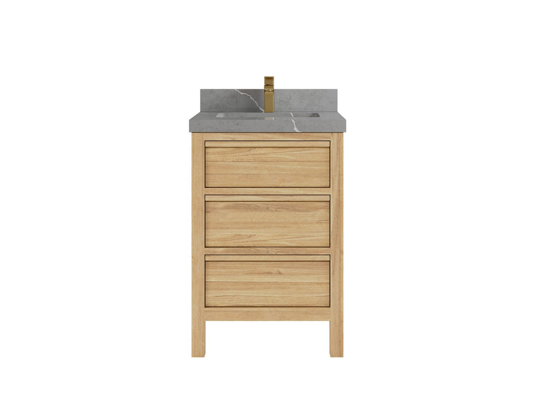 Elizabeth Teak 24 in. W x 22 in. D Single Sink Bathroom Vanity in Light Natural with 2 in Piatra Gray Quartz Countertop