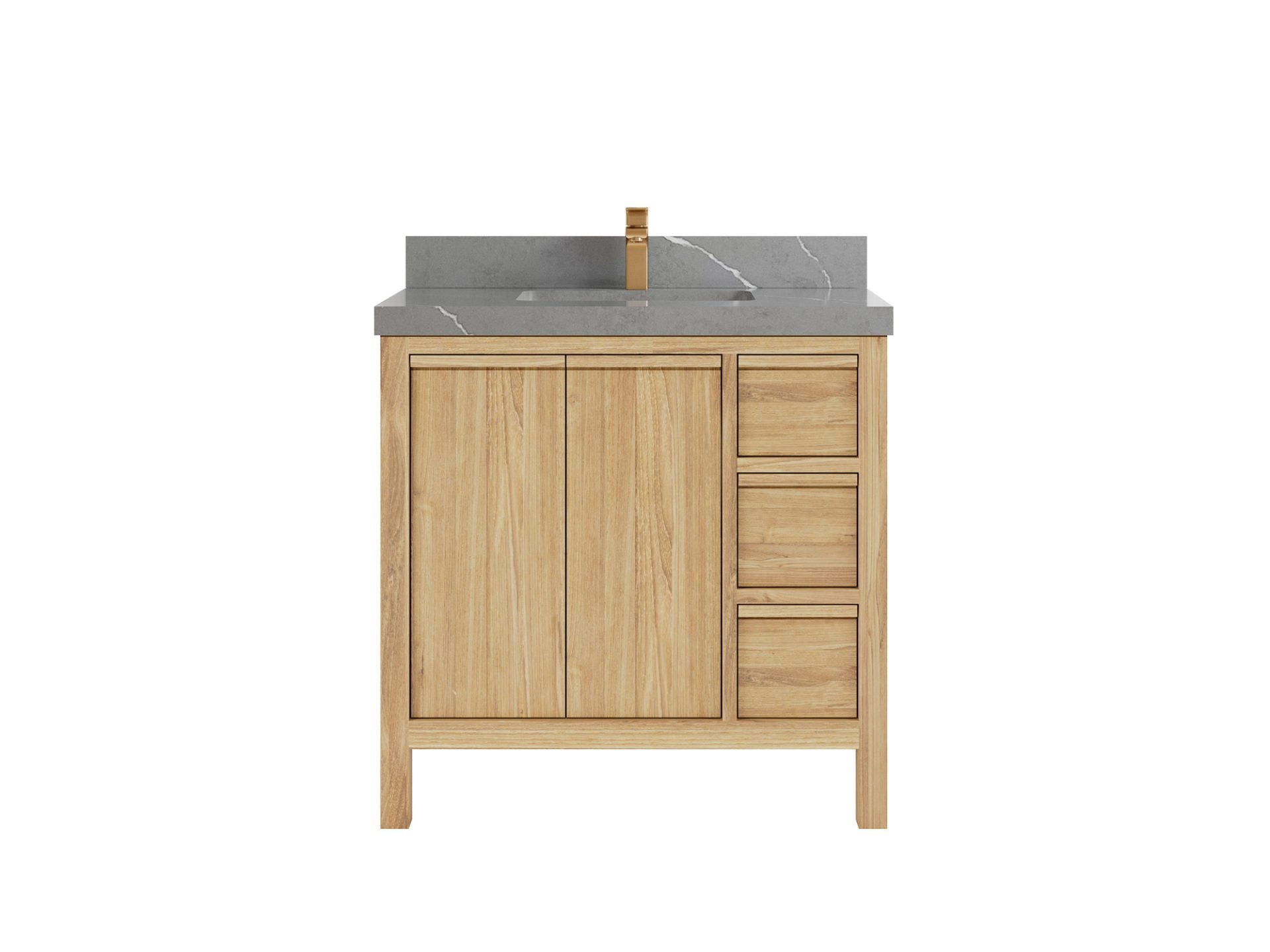Elizabeth Teak 36 Left Offset in. W x 22 in. D Center Sink Bathroom Vanity in Light Natural with 2 in Piatra Gray Quartz Countertop