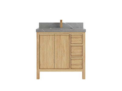 Elizabeth Teak 36 Left Offset in. W x 22 in. D Center Sink Bathroom Vanity in Light Natural with 2 in Piatra Gray Quartz Countertop