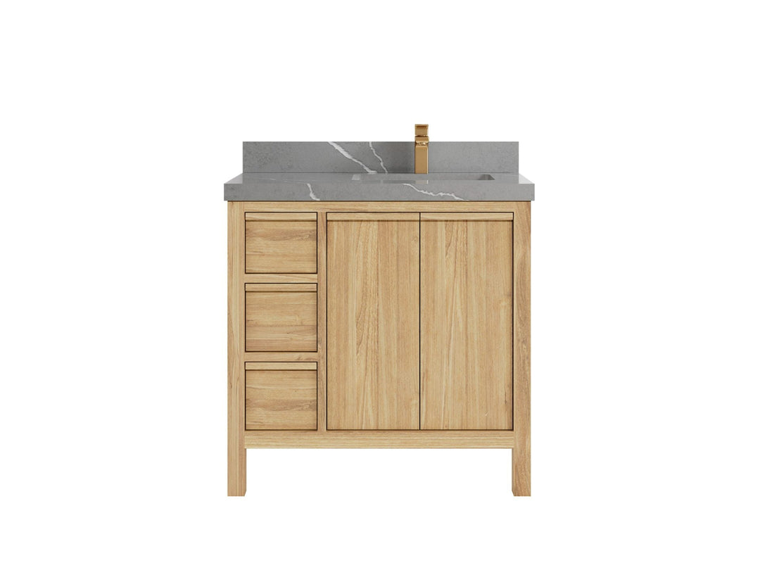 Elizabeth Teak 36 Right Offset in. W x 22 in. D Single Sink Bathroom Vanity in Light Natural with 2 in Piatra Gray Quartz Countertop