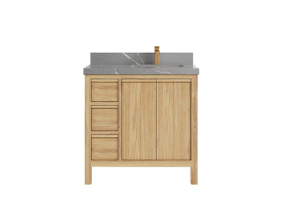 Elizabeth Teak 36 Right Offset in. W x 22 in. D Single Sink Bathroom Vanity in Light Natural with 2 in Piatra Gray Quartz Countertop
