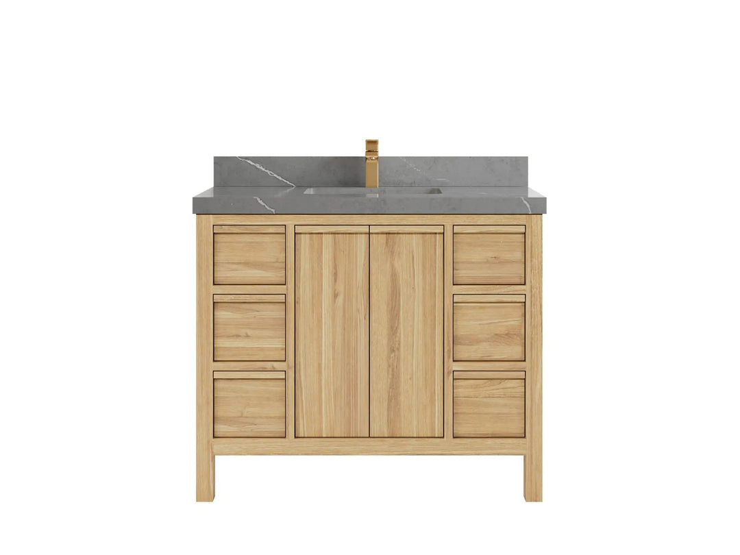 Elizabeth Teak 42 in. W x 22 in. D Single Sink Bathroom Vanity in Light Natural with 2 in Piatra Gray Quartz Countertop