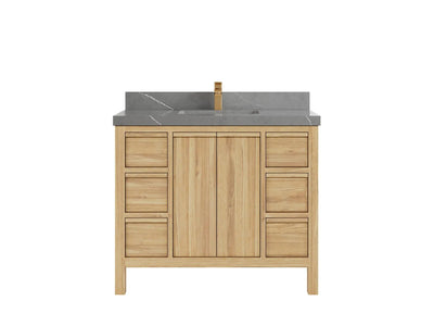 Elizabeth Teak 42 in. W x 22 in. D Single Sink Bathroom Vanity in Light Natural with 2 in Piatra Gray Quartz Countertop